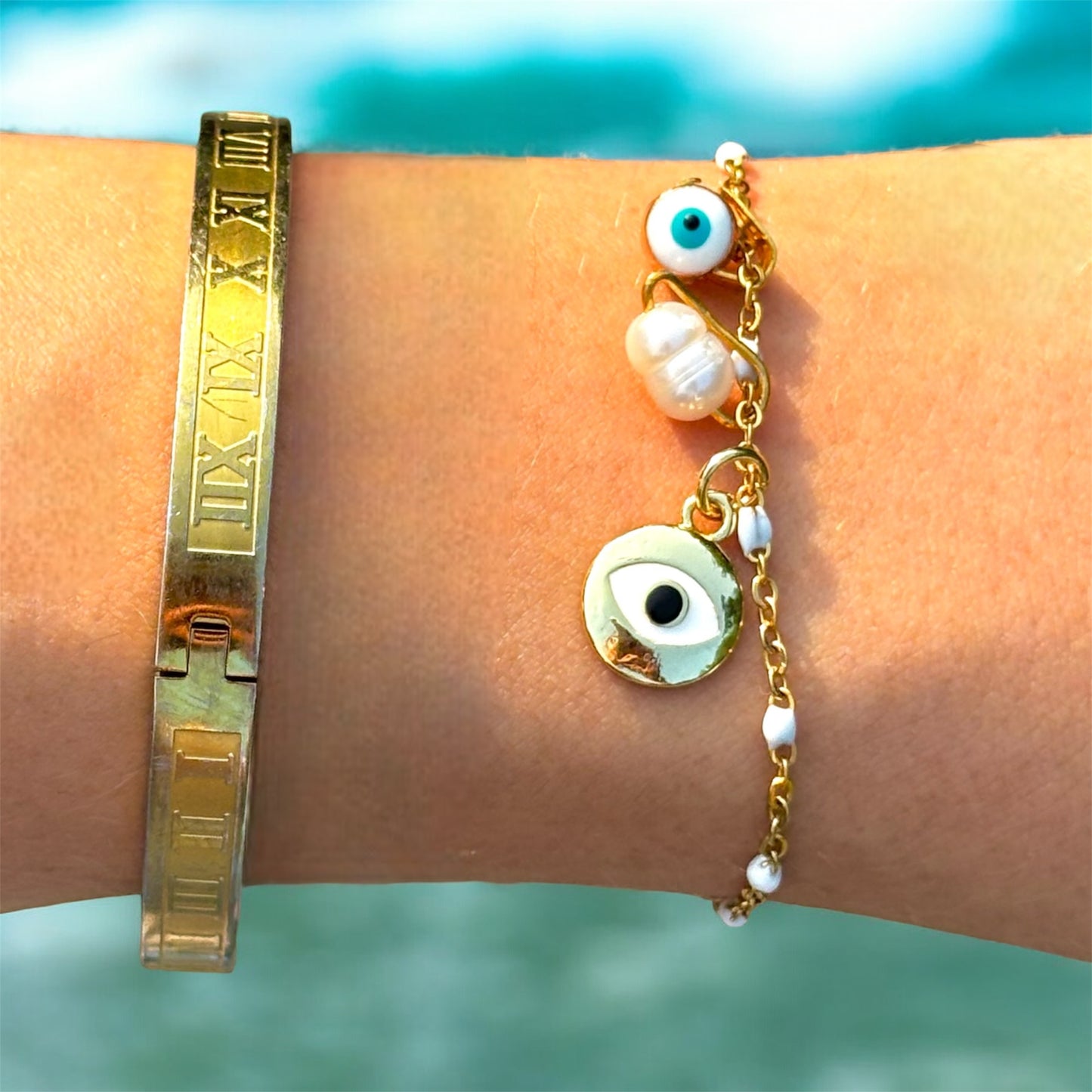 Eye love pearls charm bracelet